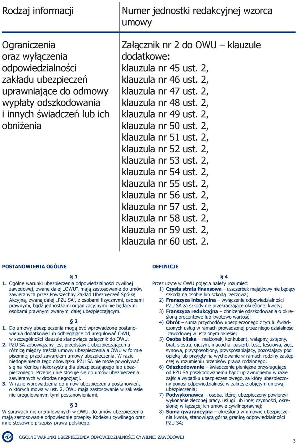 2, klauzula nr 51 ust. 2, klauzula nr 52 ust. 2, klauzula nr 53 ust. 2, klauzula nr 54 ust. 2, klauzula nr 55 ust. 2, klauzula nr 56 ust. 2, klauzula nr 57 ust. 2, klauzula nr 58 ust.