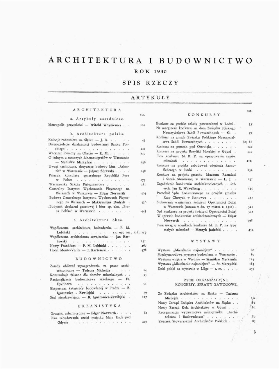 M 227 O jednym z nowszych kinematografów w Warszawie Stanisław Marzyński 246 Uwagi technicznie, dotyczące budowy kina Atlantic" w Warszawie Juljusz Żórawski.