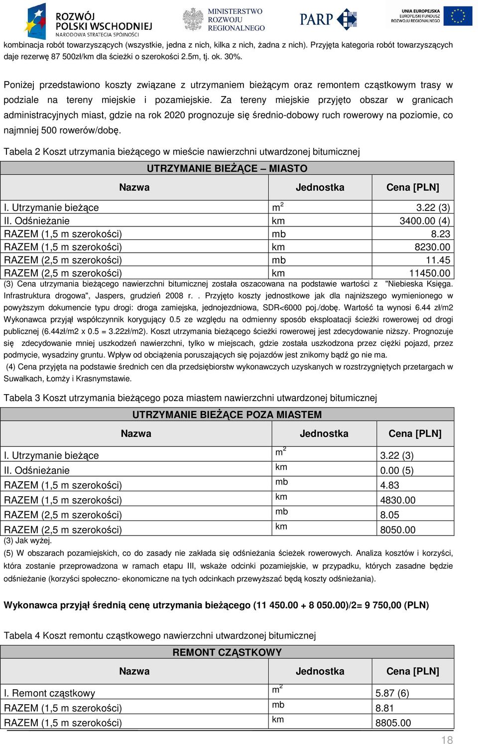 Za tereny miejskie przyjęto obszar w granicach administracyjnych miast, gdzie na rok 2020 prognozuje się średnio-dobowy ruch rowerowy na poziomie, co najmniej 500 rowerów/dobę.