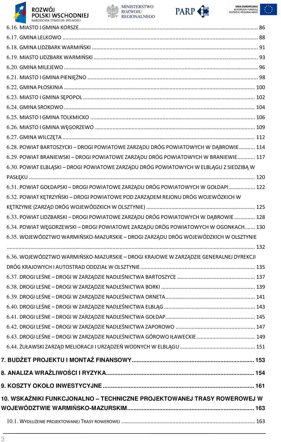 POWIAT BARTOSZYCKI DROGI POWIATOWE ZARZĄDU DRÓG POWIATOWYCH W DĄBROWIE... 114 6.29. POWIAT BRANIEWSKI DROGI POWIATOWE ZARZĄDU DRÓG POWIATOWYCH W BRANIEWIE... 117 6.30.