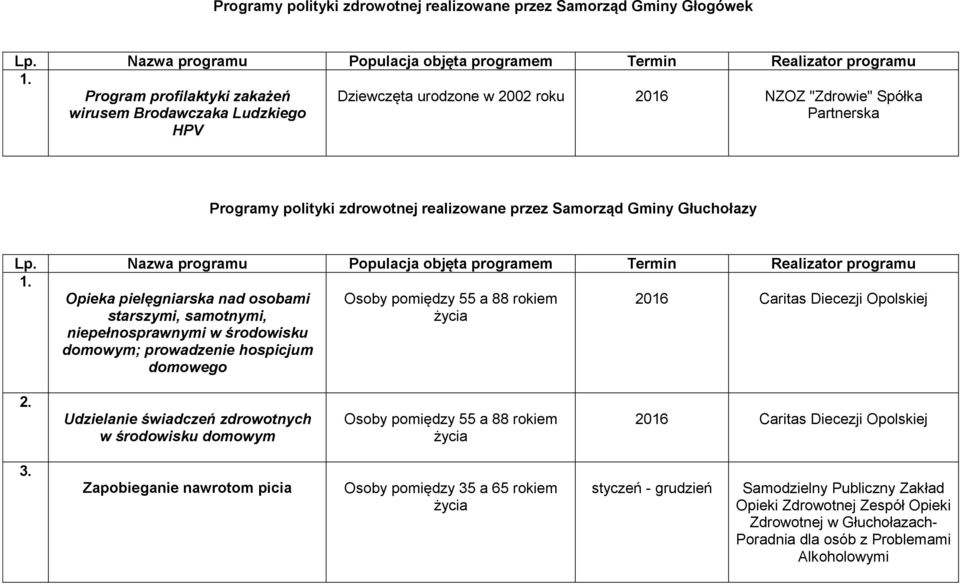 hospicjum domowego Osoby pomiędzy 55 a 88 rokiem życia 2016 Caritas Diecezji Opolskiej 2.