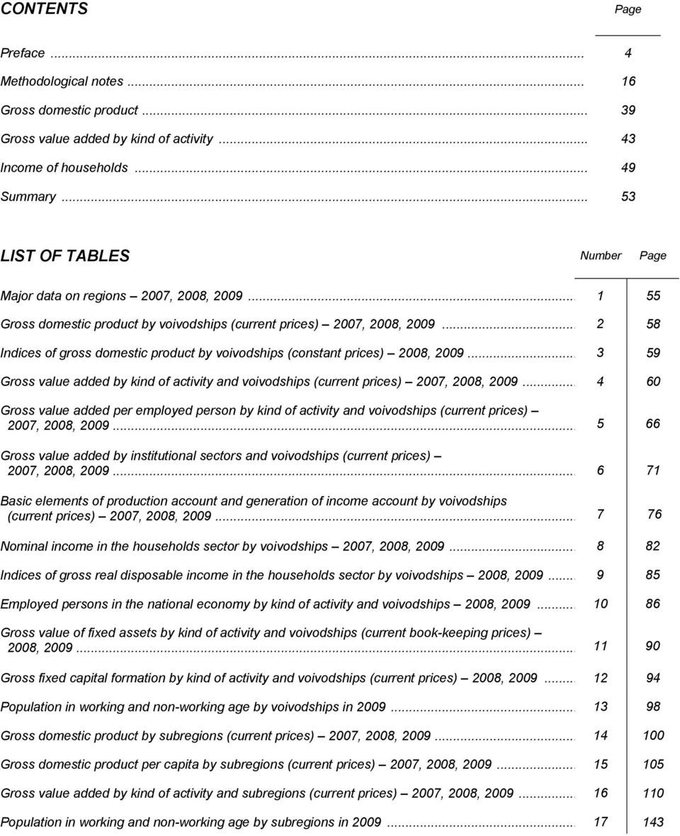 .. 2 58 Indices of gross domestic product by voivodships (constant prices) 2008, 2009... 3 59 Gross value added by kind of activity voivodships (current prices) 2007, 2008, 2009.