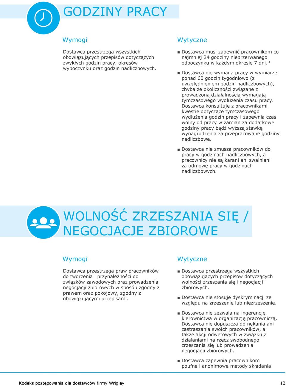 4 Dostawca nie wymaga pracy w wymiarze ponad 60 godzin tygodniowo (z uwzględnieniem godzin nadliczbowych), chyba że okoliczności związane z prowadzoną działalnością wymagają tymczasowego wydłużenia