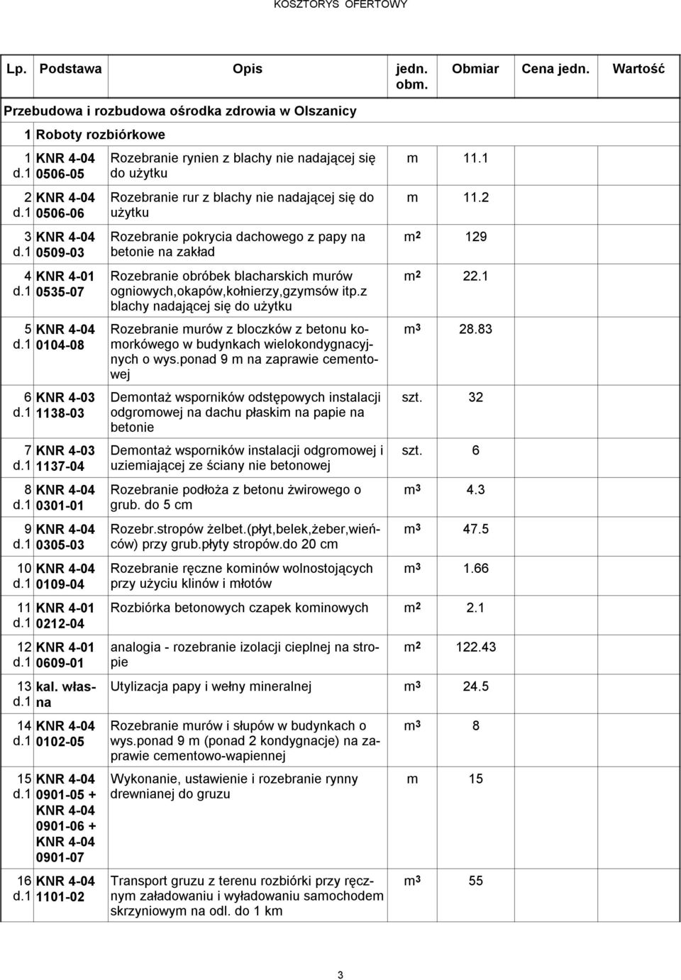 1 0102-05 15 KNR 4-04 d.1 0901-05 + KNR 4-04 0901-06 + KNR 4-04 0901-07 16 KNR 4-04 d.