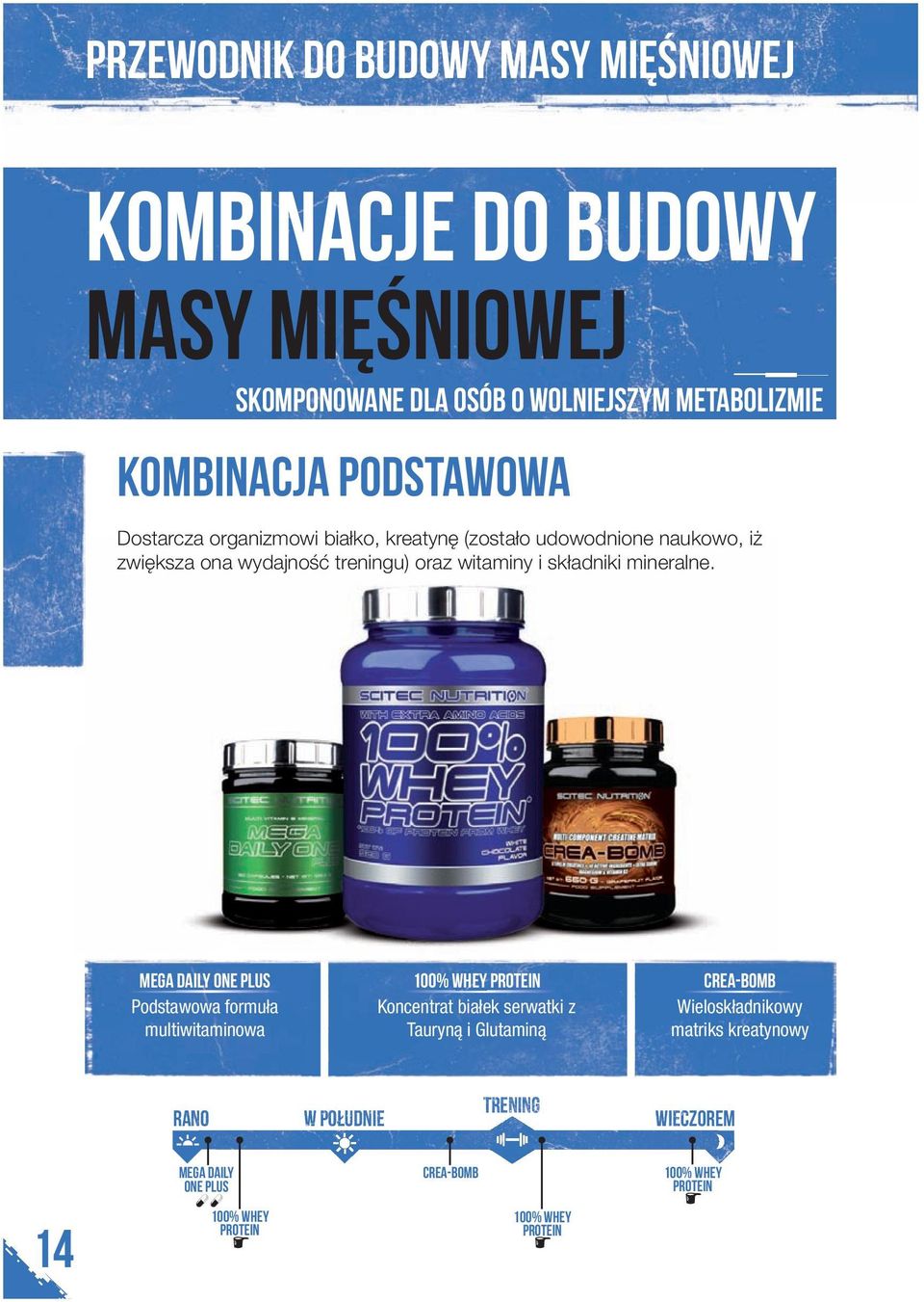 MEGA DAILY ONE PLUS Podstawowa formuła multiwitaminowa 100% WHEY PROTEIN Koncentrat białek serwatki z Tauryną i Glutaminą Crea-bomb