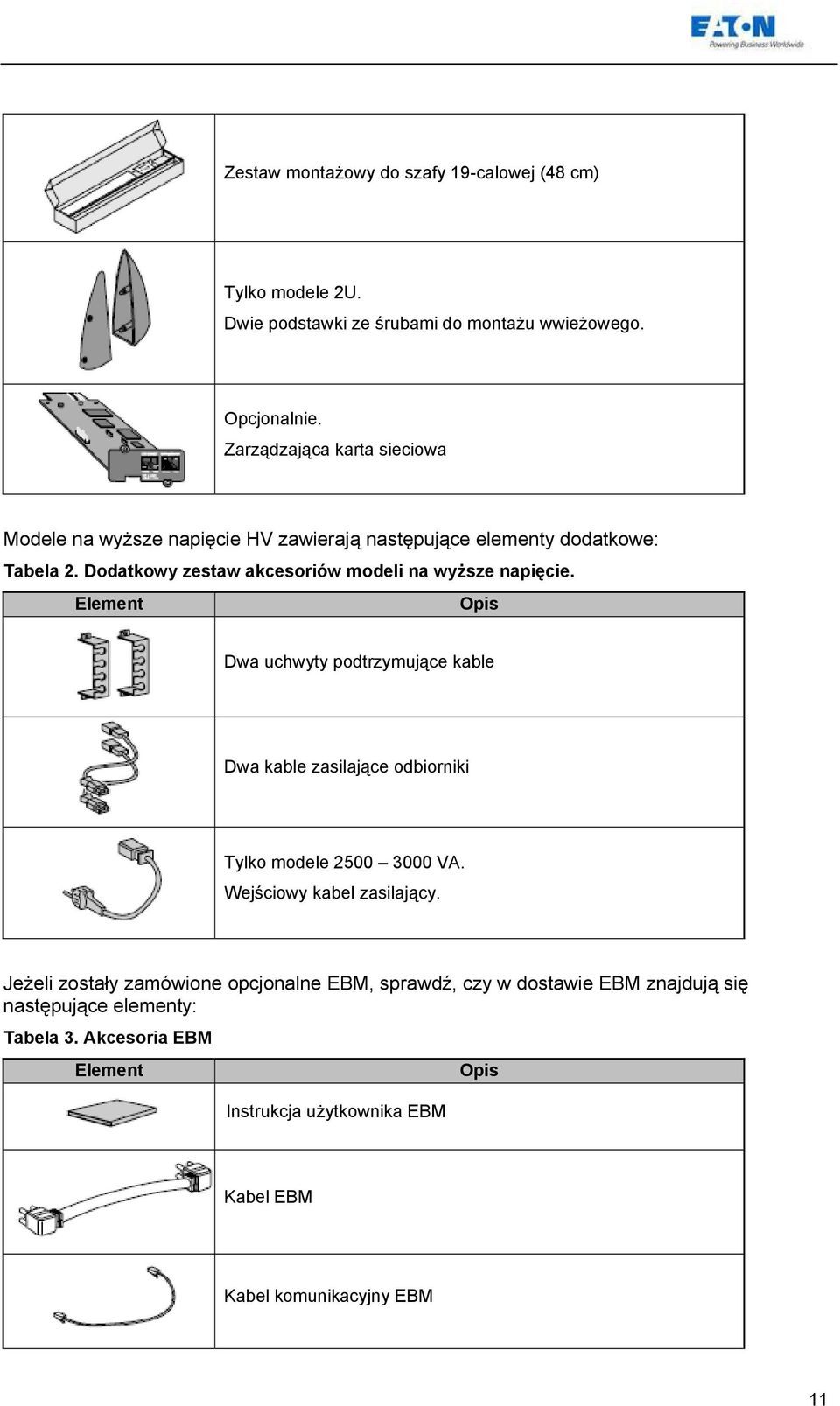 Dodatkowy zestaw akcesoriów modeli na wyższe napięcie.