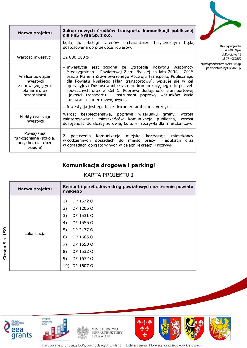 Nyskiego (Plan transportowy), wpisuje się w cel operacyjny: Dostosowanie systemu komunikacyjnego do potrzeb społecznych oraz w Cel 1.