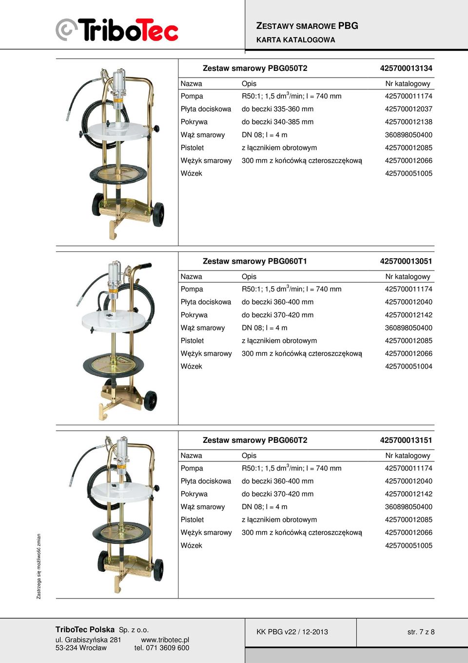 Pokrywa do beczki 370-420 mm 425700012142 Wózek 425700051004 Zestaw smarowy PBG060T2 425700013151 Płyta dociskowa do