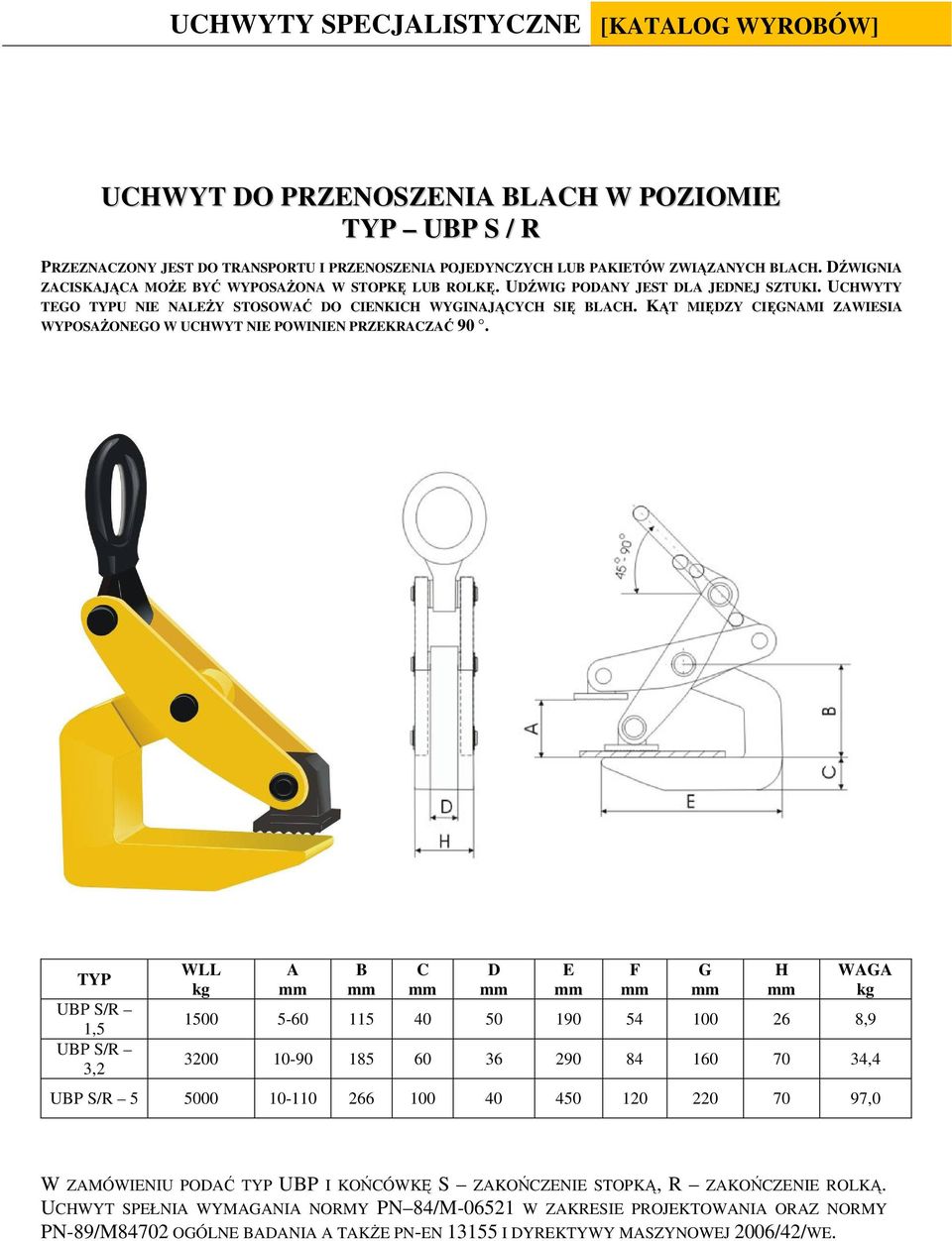 UCHWYTY TEGO U NIE NALEŻY STOSOWAĆ DO CIENKICH WYGINAJĄCYCH SIĘ LACH. KĄT MIĘDZY CIĘGNAMI ZAWIESIA WYPOSAŻONEGO W UCHWYT NIE POWINIEN PRZEKRACZAĆ 90.