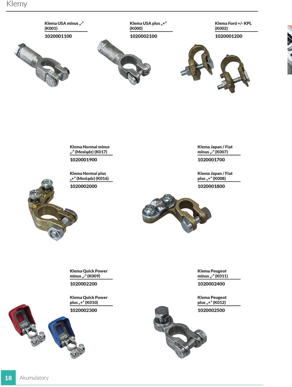 (K016) Klema Japan / Fiat plus + (K008) 1020002000 1020001800 Klema Quick Power minus - (K009) Klema Peugeot minus -