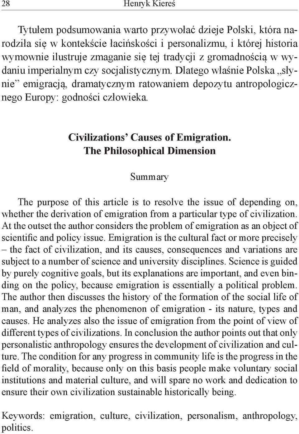 Civilizations Causes of Emigration.