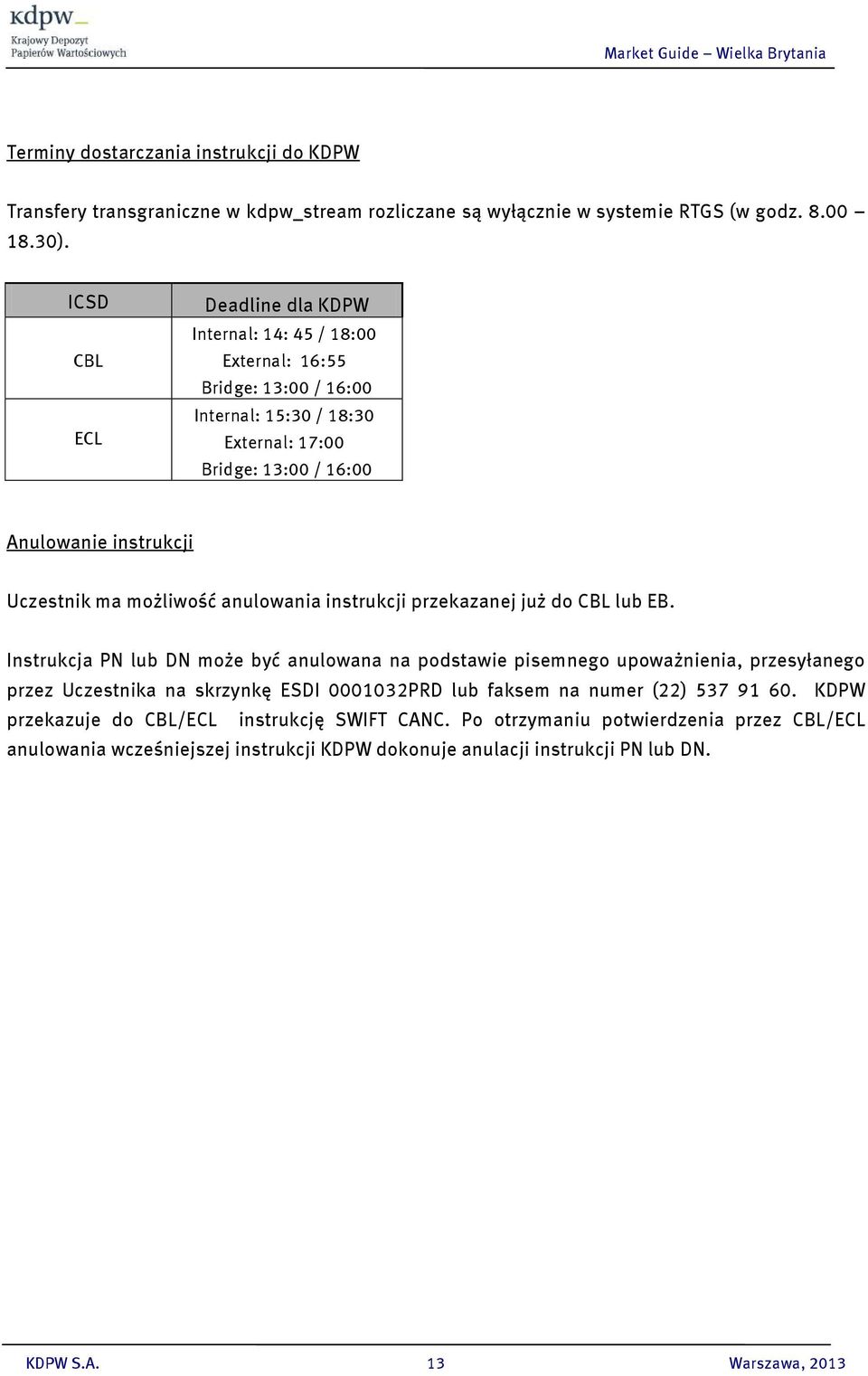 możliwość anulowania instrukcji przekazanej już do CBL lub EB.