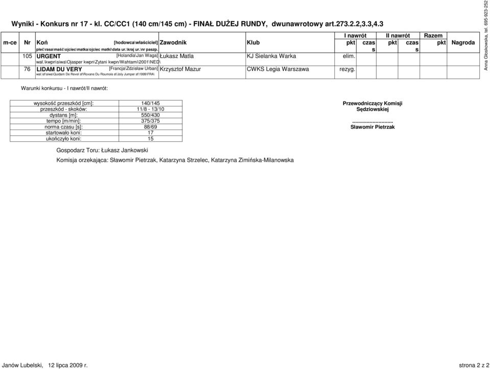 \kwpn\siwa\ojasper kwpn\zytani kwpn/wahtami\2001\ned\ 76 LIDAM DU VERY [Francja\Zdzisław Urban] Krzysztof Mazur CWKS Legia Warszawa rezyg. wał.