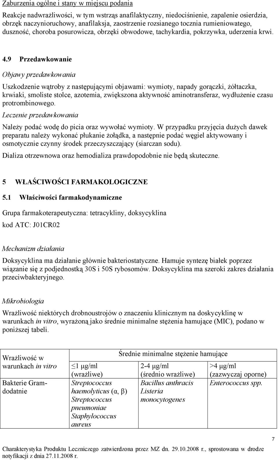 9 Przedawkowanie Objawy przedawkowania Uszkodzenie wątroby z następującymi objawami: wymioty, napady gorączki, żółtaczka, krwiaki, smoliste stolce, azotemia, zwiększona aktywność aminotransferaz,