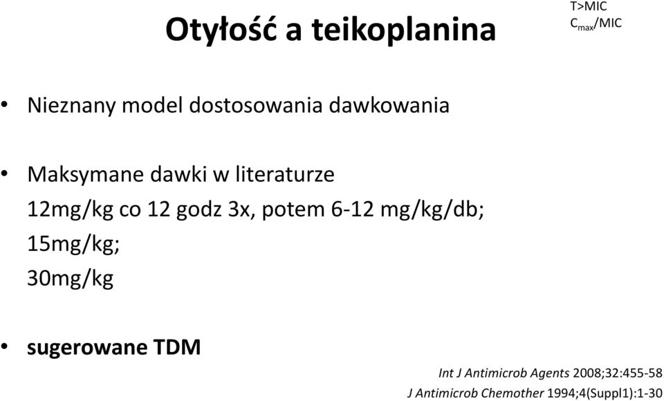 12 godz 3x, potem 6-12 mg/kg/db; 15mg/kg; 30mg/kg sugerowane TDM