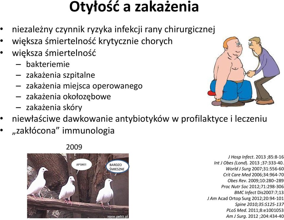 2009 BARDZO ŚMIESZNE J Hosp Infect. 2013 ;85:8-16 Int J Obes (Lond). 2013 ;37:333-40. World J Surg 2007;31:556-60 Crit Care Med 2006;34:964-70 Obes Rev.