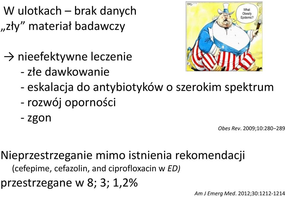 2009;10:280 289 Nieprzestrzeganie mimo istnienia rekomendacji (cefepime, cefazolin,