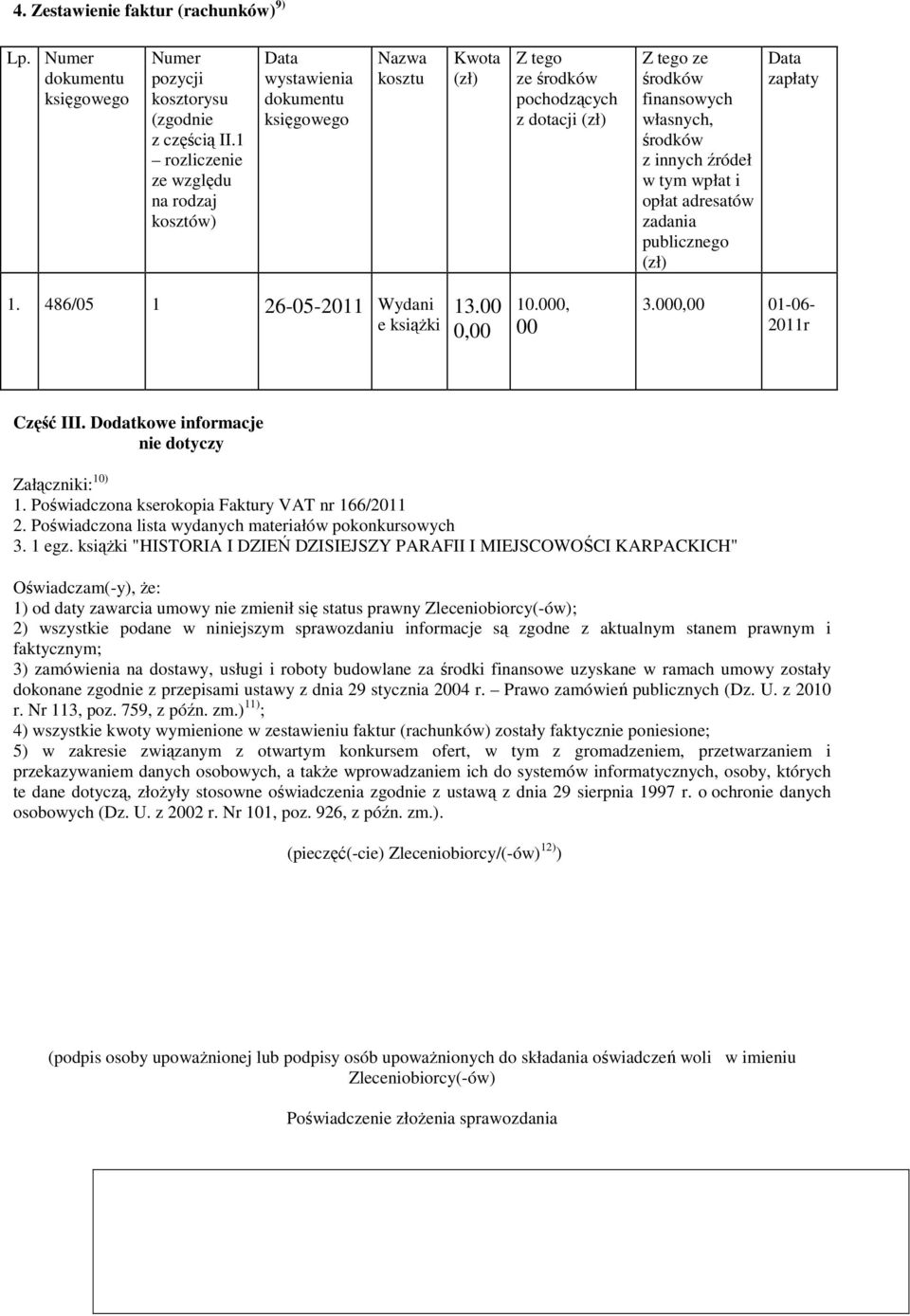 opłat adresatów publicznego (zł) Data zapłaty 1. 486/5 1 26-5-211 Wydani e książki 13., 1., 3., 1-6- 211r Część III. Dodatkowe informacje nie dotyczy Załączniki: 1) 1.