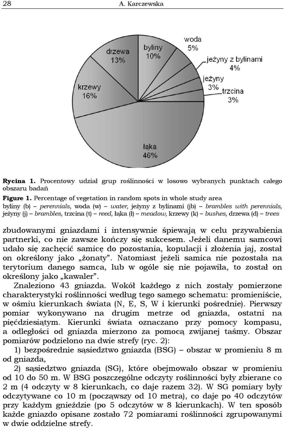 meadow, krzewy (k) bushes, drzewa (d) trees zbudowanymi gniazdami i intensywnie śpiewają w celu przywabienia partnerki, co nie zawsze kończy się sukcesem.