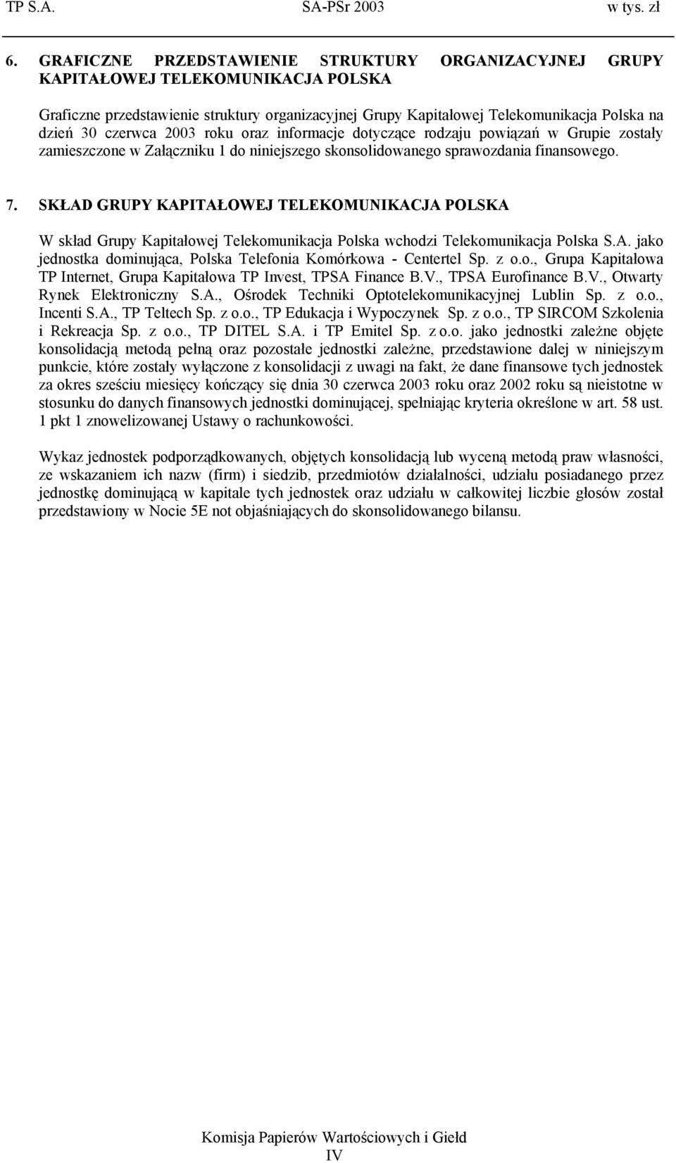 czerwca 2003 roku oraz informacje dotyczące rodzaju powiązań w Grupie zostały zamieszczone w Załączniku 1 do niniejszego skonsolidowanego sprawozdania finansowego. 7.