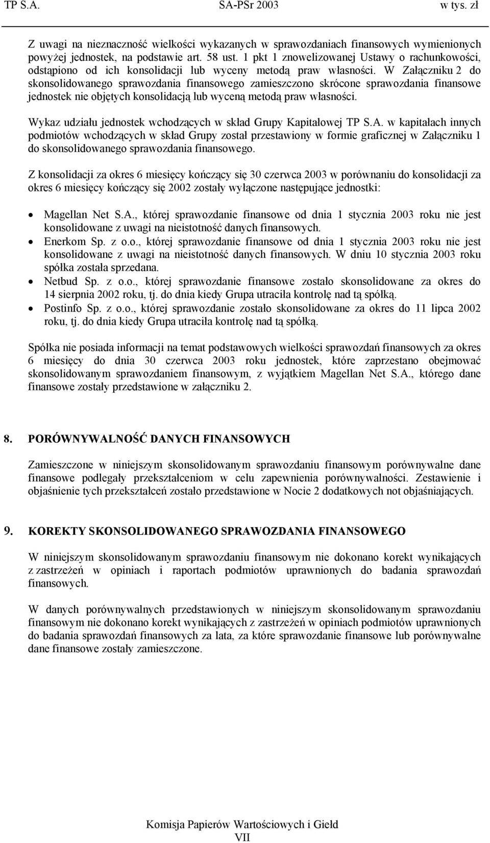 W Załączniku 2 do skonsolidowanego sprawozdania finansowego zamieszczono skrócone sprawozdania finansowe jednostek nie objętych konsolidacją lub wyceną metodą praw własności.