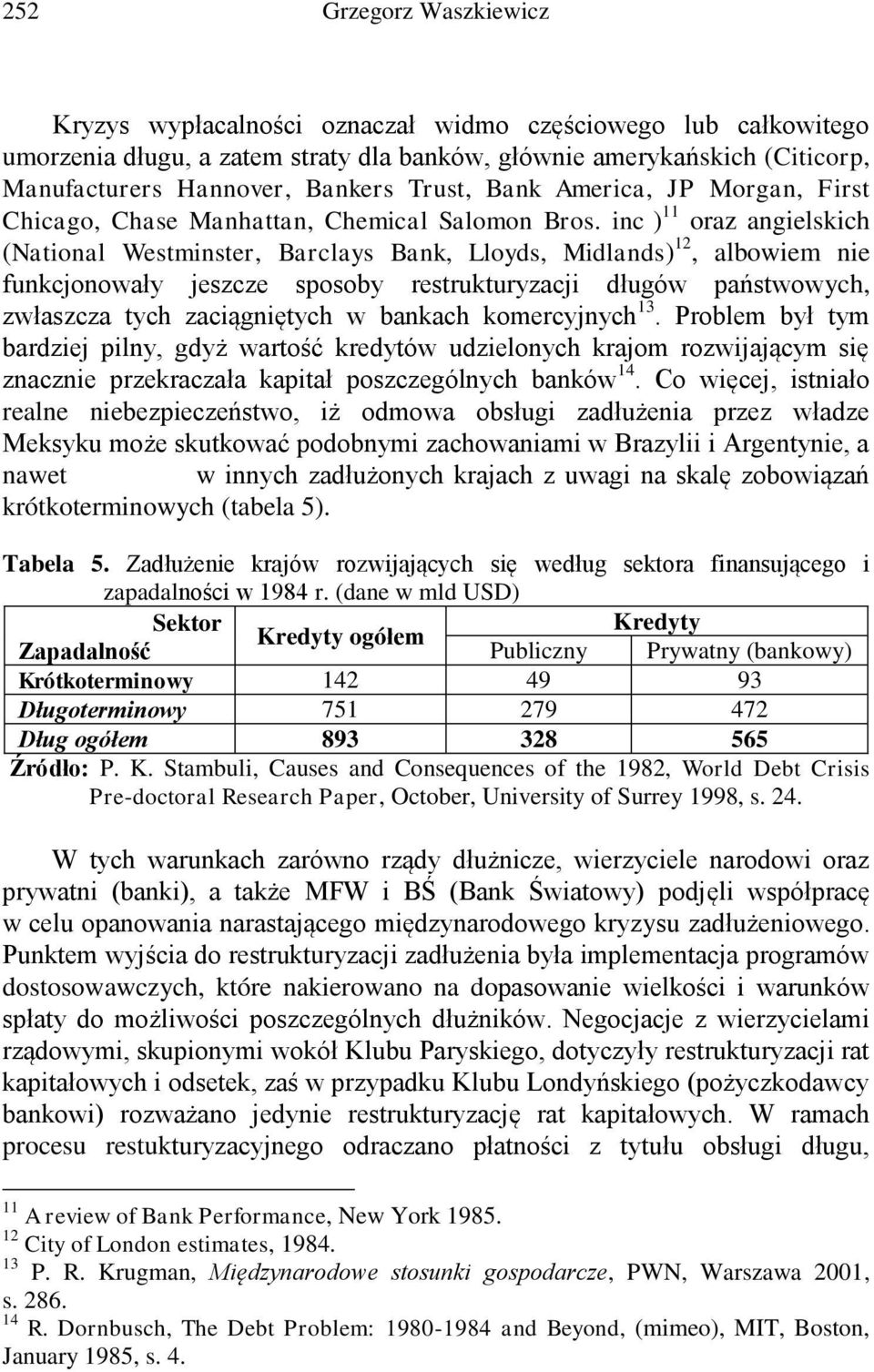 inc ) 11 oraz angielskich (National Westminster, Barclays Bank, Lloyds, Midlands) 12, albowiem nie funkcjonowały jeszcze sposoby restrukturyzacji długów państwowych, zwłaszcza tych zaciągniętych w