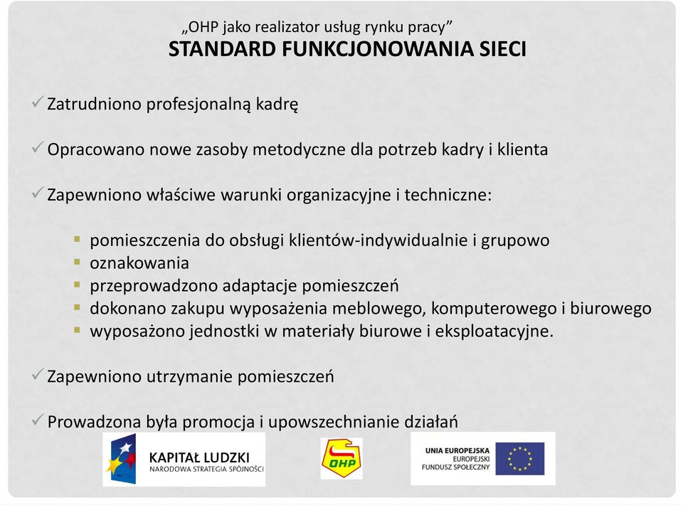 grupowo oznakowania przeprowadzono adaptacje pomieszczeń dokonano zakupu wyposażenia meblowego, komputerowego i biurowego wyposażono