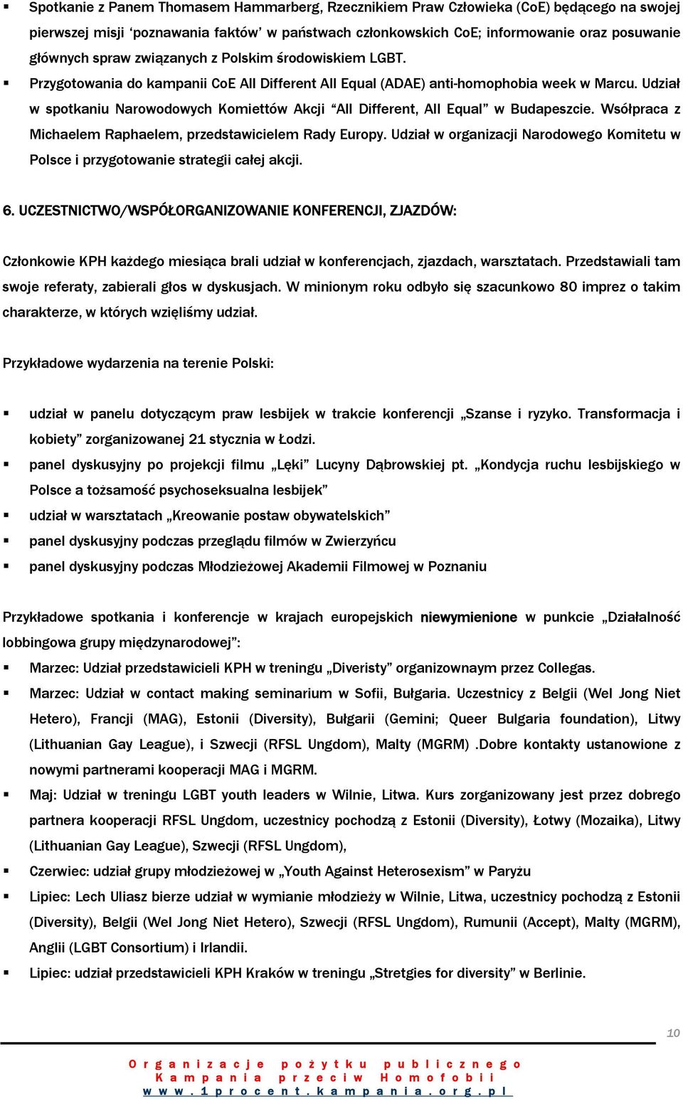 Udział w spotkaniu Narowodowych Komiettów Akcji All Different, All Equal w Budapeszcie. Wsółpraca z Michaelem Raphaelem, przedstawicielem Rady Europy.