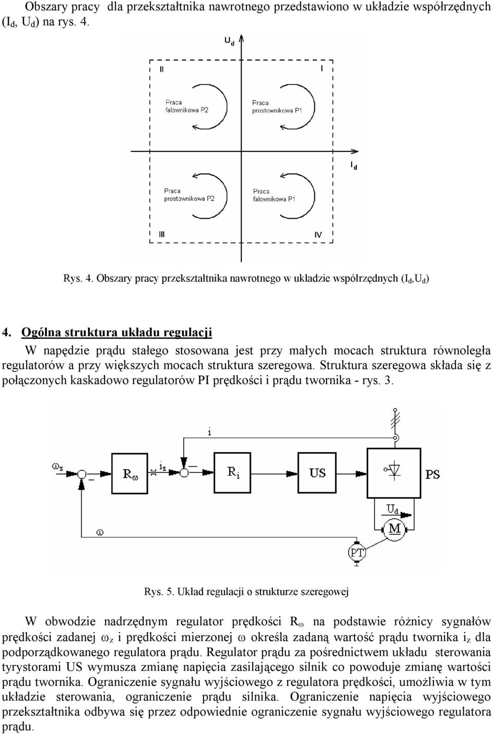 Struktura szeregowa składa się z połączonych kaskadowo regulatorów PI prędkości i prądu twornika - rys. 3. Rys. 5.