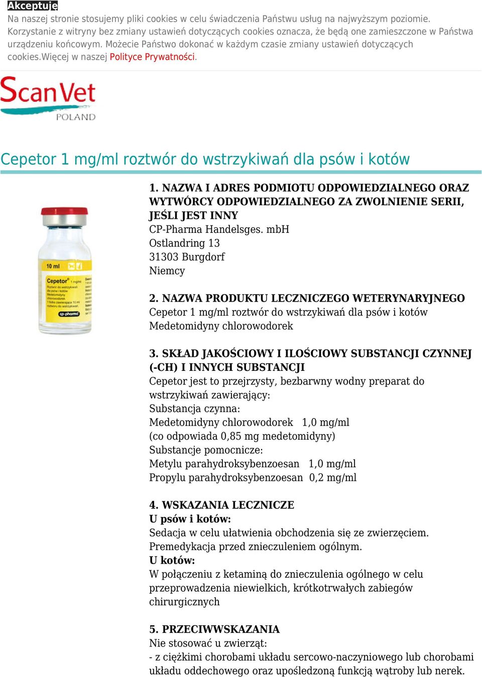 Możecie Państwo dokonać w każdym czasie zmiany ustawień dotyczących cookies.więcej w naszej Polityce Prywatności. Cepetor 1 mg/ml roztwór do wstrzykiwań dla psów i kotów 1.