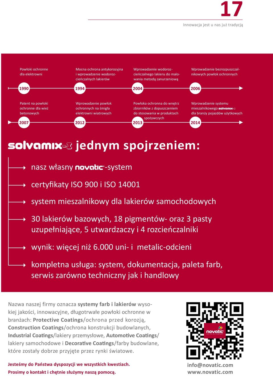 wiatrowych Powłoka ochronna do wnętrz zbiorników z dopuszczeniem do stosowania w produktach spożywczych 2007 2012 2013 2014 Wprowadzenie systemu mieszalnikowego dla branży pojazdów użytkowych jednym