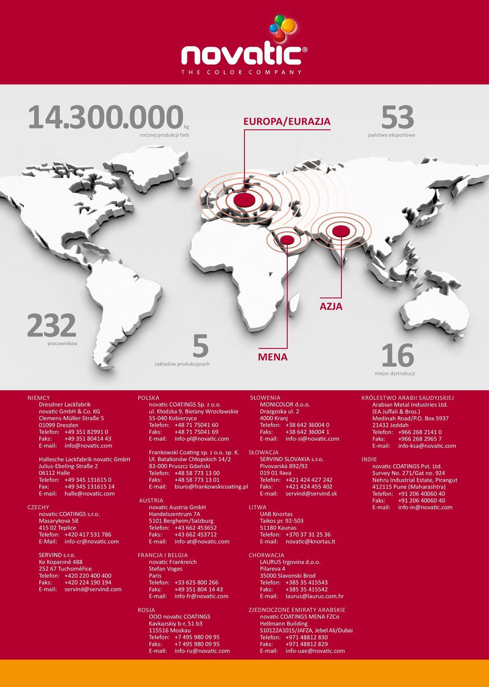 com Hallesche Lackfabrik novatic GmbH Julius-Ebeling-Straße 2 06112 Halle Telefon: +49 345 131615 0 Fax: +49 345 131615 14 E-mail: halle@novatic.com CZECHY novatic COATINGS s.r.o. Masarykova 58 415 02 Teplice Telefon: +420 417 531 786 E-Mail: info-cr@novatic.