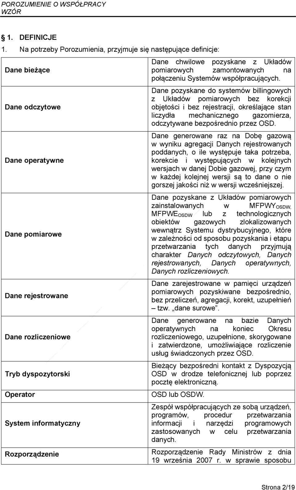 informatyczny Rozporządzenie Dane chwilowe pozyskane z Układów pomiarowych zamontowanych na połączeniu Systemów współpracujących.