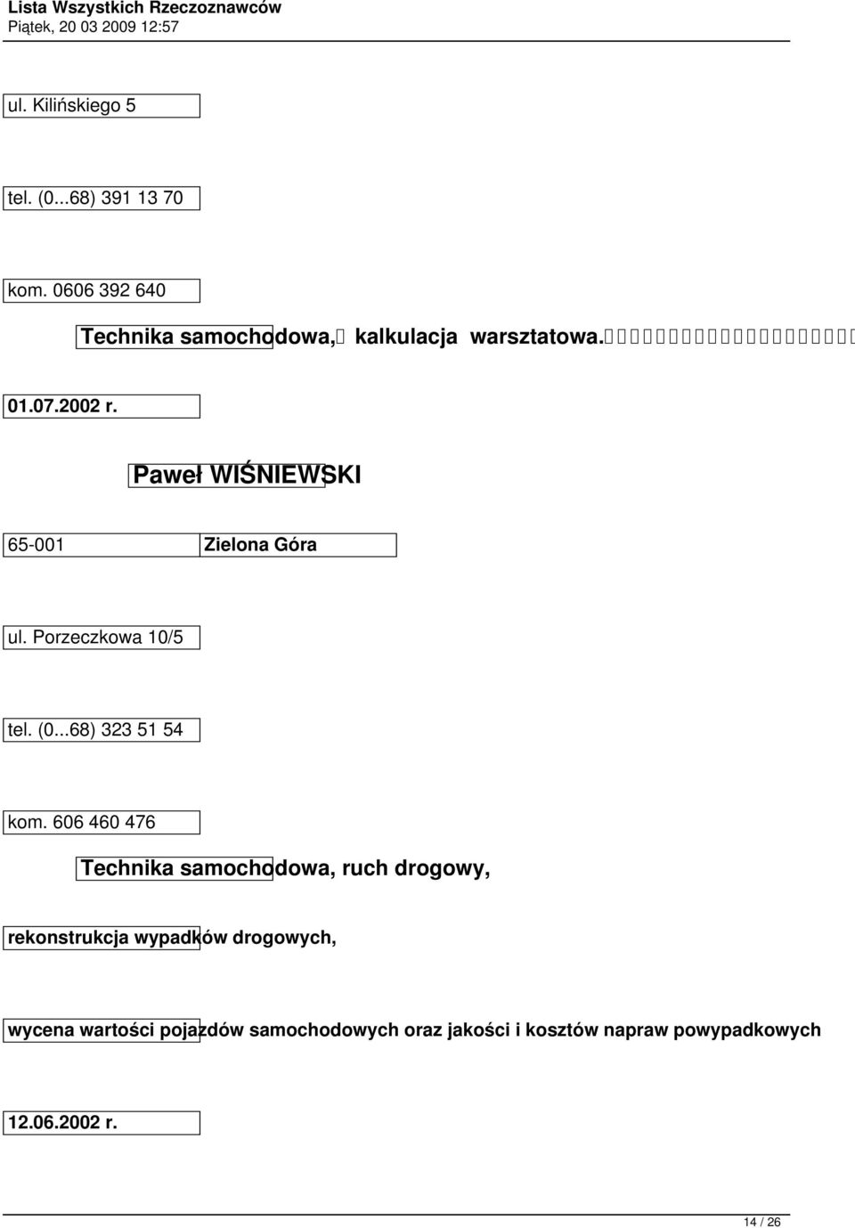 Paweł WIŚNIEWSKI 65-001 Zielona Góra ul. Porzeczkowa 10/5 tel. (0...68) 323 51 54 kom.