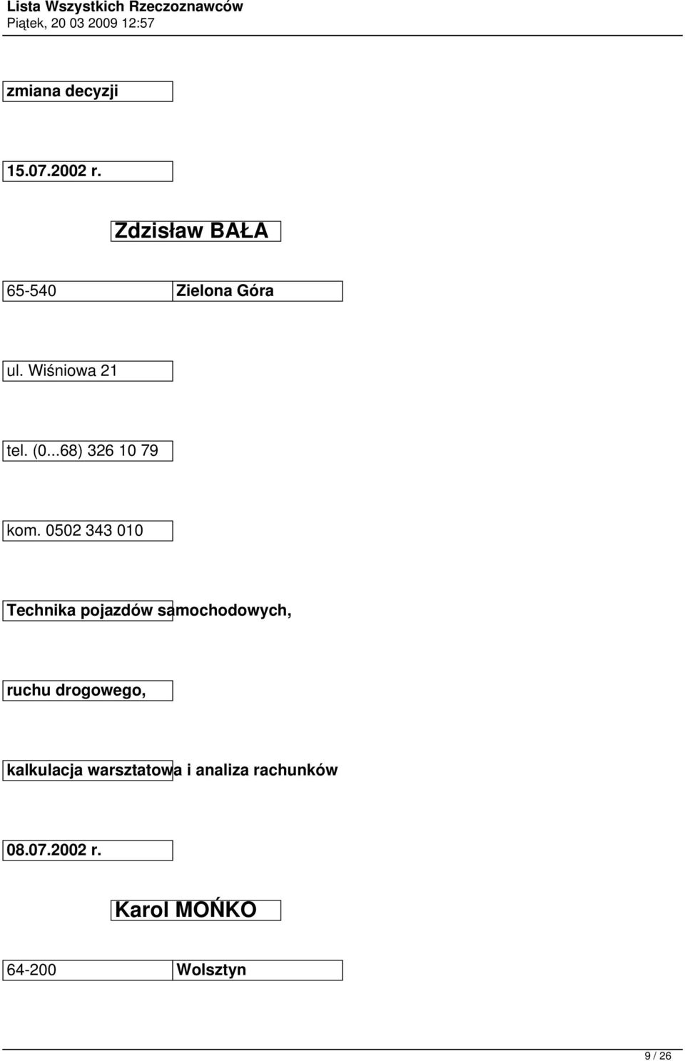 0502 343 010 Technika pojazdów samochodowych, ruchu drogowego,