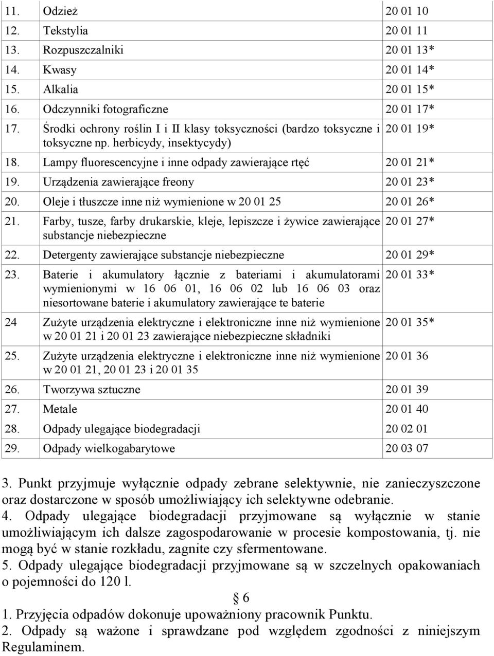 Urządzenia zawierające freony 20 01 23* 20. Oleje i tłuszcze inne niż wymienione w 20 01 25 20 01 26* 21.