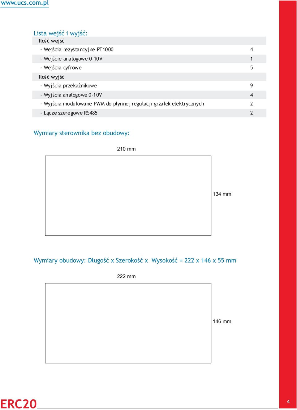 modulowane W do płynnej regulacji grzałek elektrycznych - Łącze szeregowe RS485 4 Wymiary