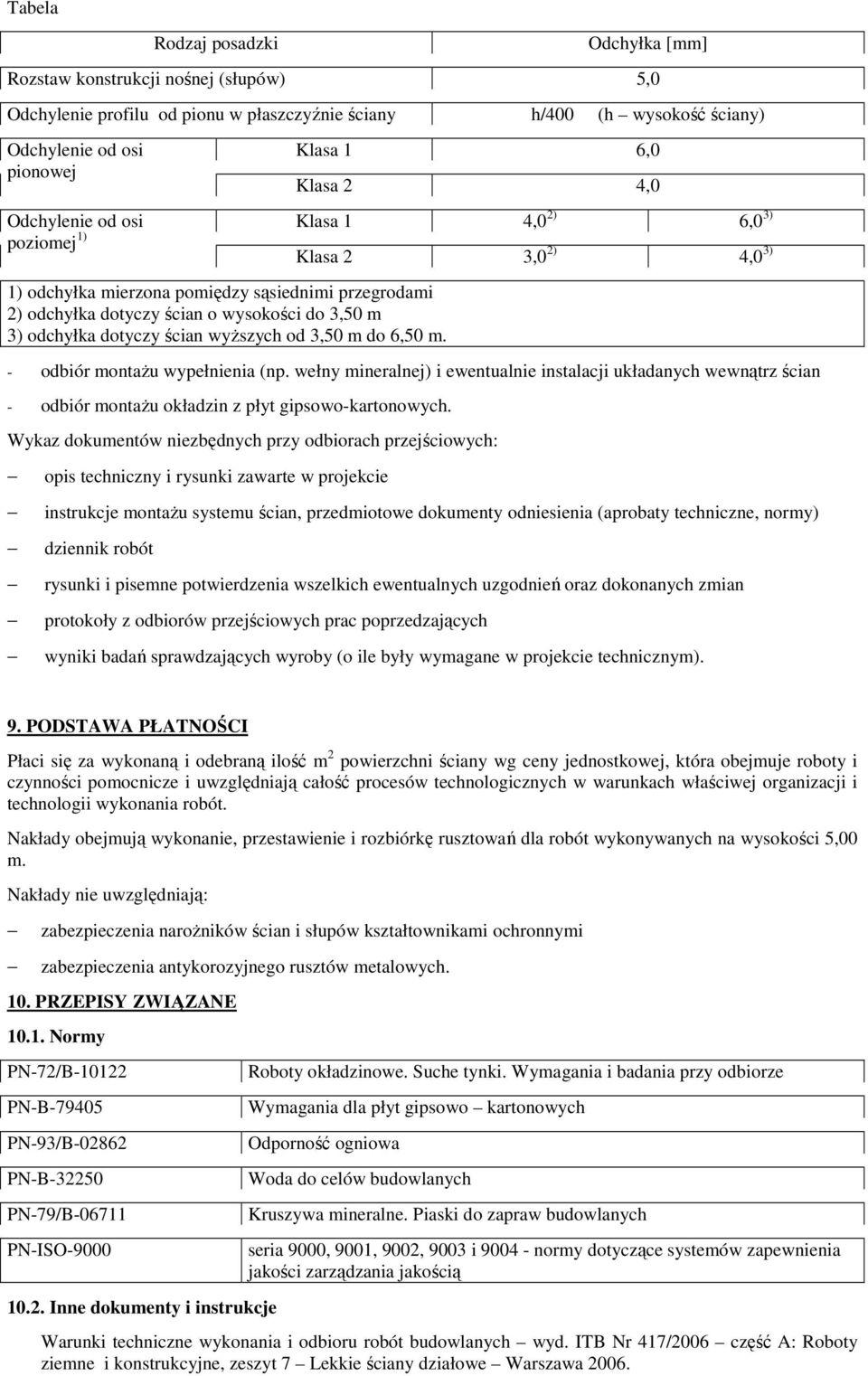 ścian wyŝszych od 3,50 m do 6,50 m. - odbiór montaŝu wypełnienia (np. wełny mineralnej) i ewentualnie instalacji układanych wewnątrz ścian - odbiór montaŝu okładzin z płyt gipsowo-kartonowych.