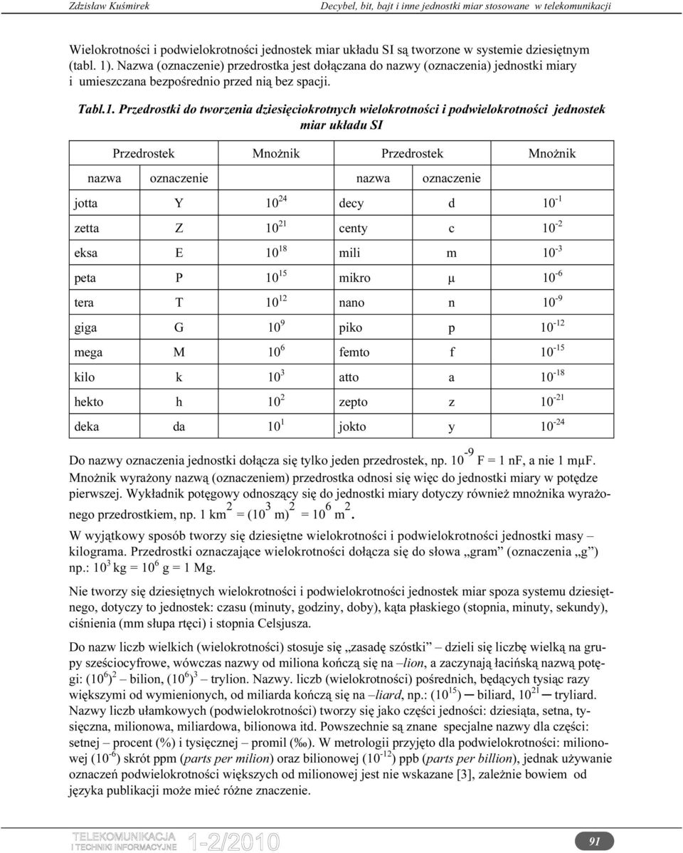 . Przedrostki do tworzeni dziesięciokrotnych wielokrotności i podwielokrotności jednostek mir ukłdu SI Przedrostek Mnożnik Przedrostek Mnożnik nzw oznczenie nzw oznczenie jott Y 0 4 decy d 0 - zett Z