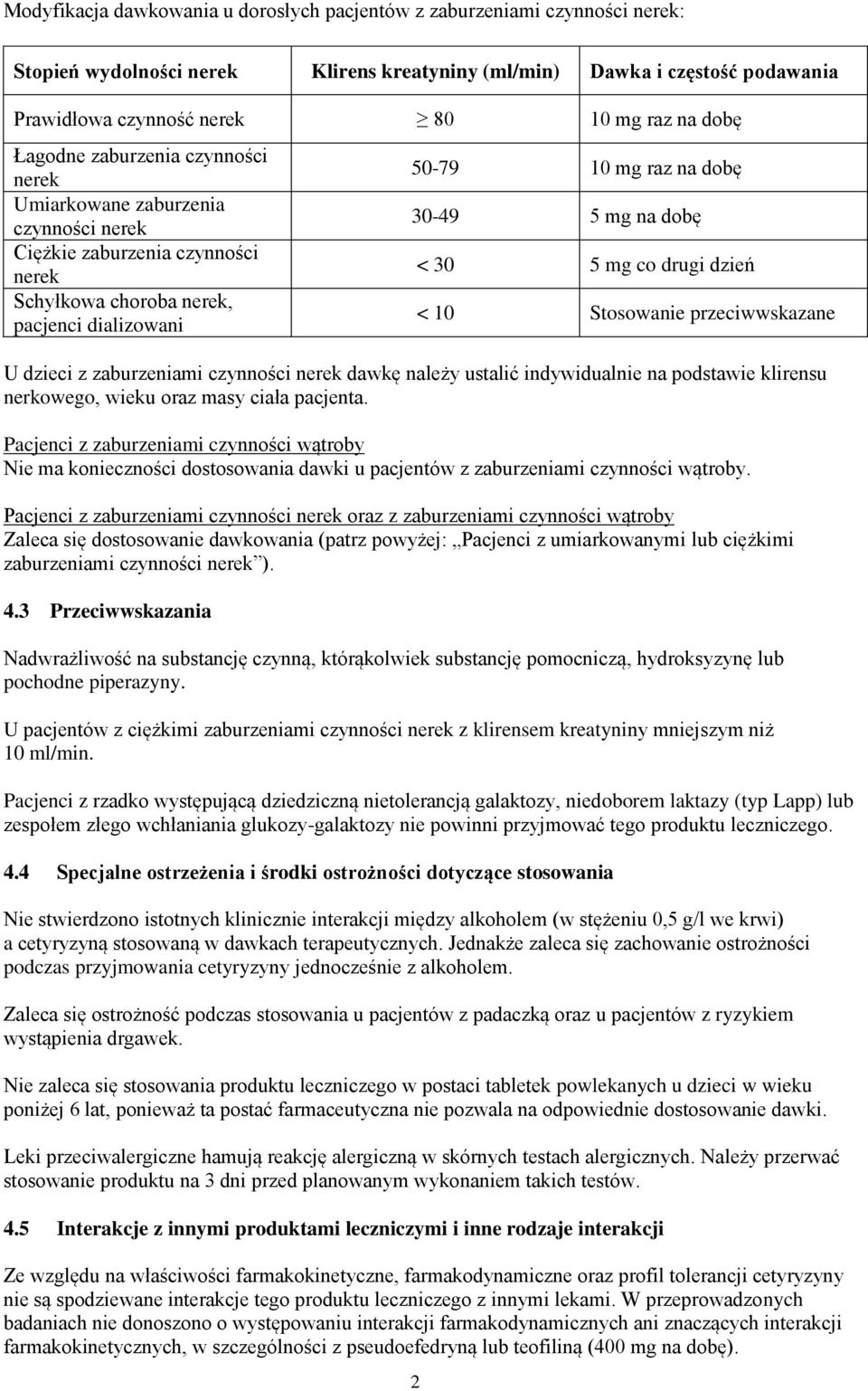 dobę 2 < 30 5 mg co drugi dzień < 10 Stosowanie przeciwwskazane U dzieci z zaburzeniami czynności nerek dawkę należy ustalić indywidualnie na podstawie klirensu nerkowego, wieku oraz masy ciała