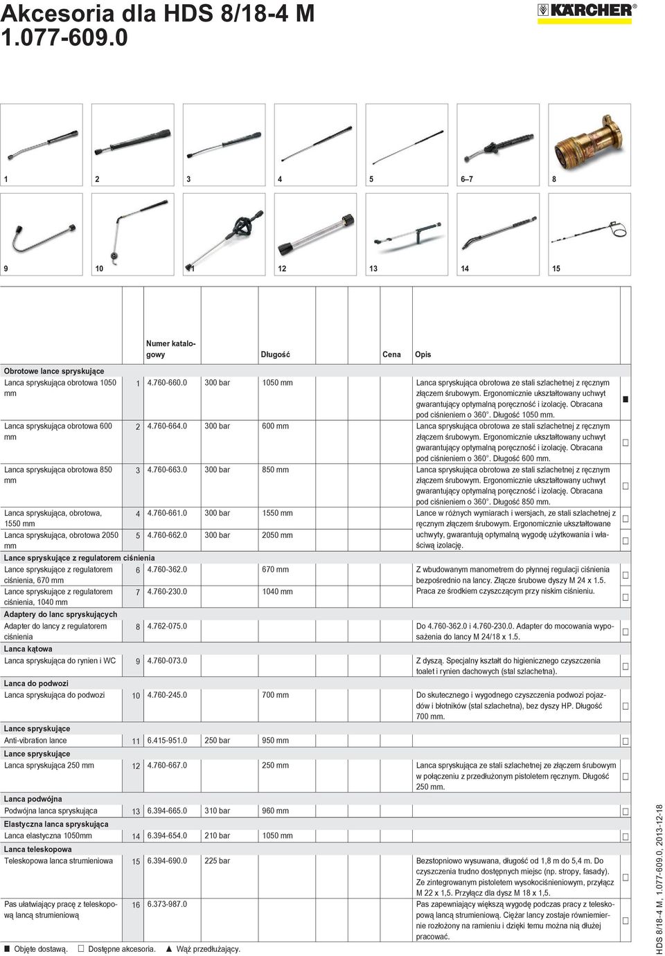 Obracana pod ciśnieniem o 360. Długość 1050 mm. 2 4.760-664.0 300 bar 600 mm Lanca spryskująca obrotowa ze stali szlachetnej z ręcznym złączem śrubowym.