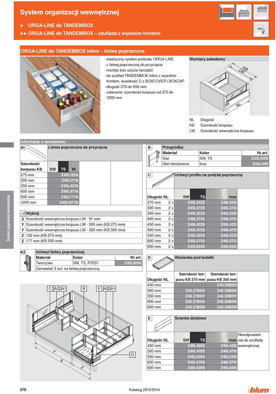Przegródka Materiał Szerokość korpusu KB SW TS NI Stal Stal nierdzewna SW, TS Inox Z43L100S Z43L100I 275 mm 300 mm 900 mm X Y Y Z Z Wykrój Z40L152A Z40L177A Z40L427A Z40L477A Z40L777A Z40L1077A