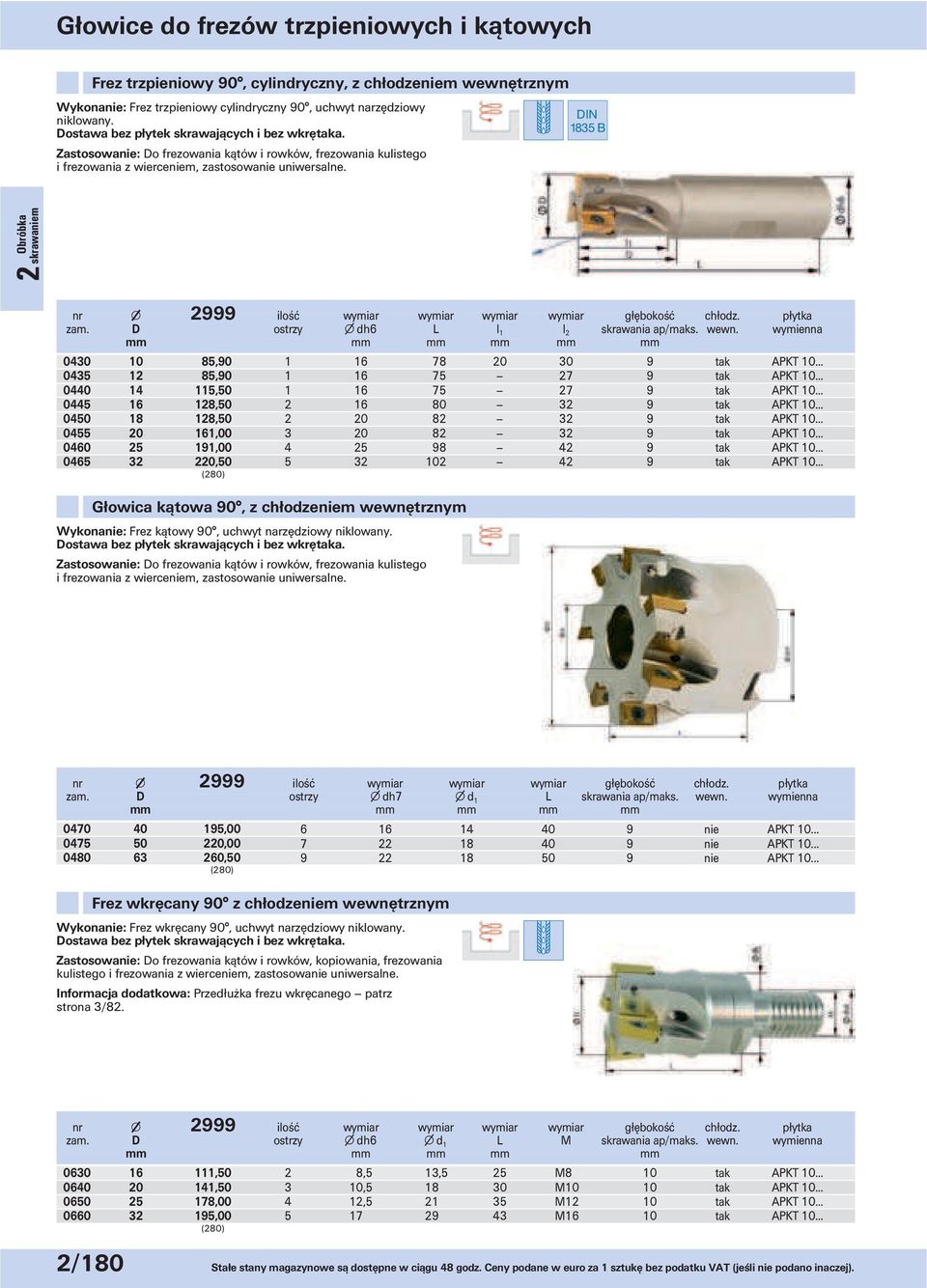 płytka zam. D ostrzy dh6 L l 1 l 2 skrawania ap/maks. wewn. wymienna mm mm mm mm mm mm 0430 10 85,90 1 16 78 20 30 9 tak APKT 10... 0435 12 85,90 1 16 75 27 9 tak APKT 10.