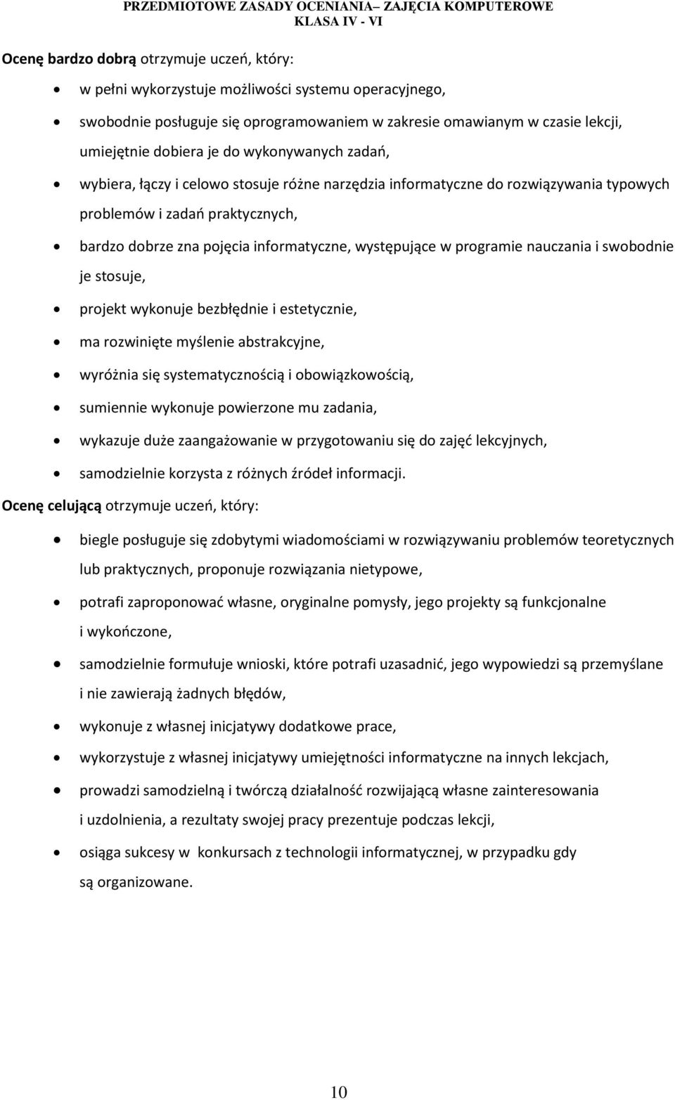 programie nauczania i swobodnie je stosuje, projekt wykonuje bezbłędnie i estetycznie, ma rozwinięte myślenie abstrakcyjne, wyróżnia się systematycznością i obowiązkowością, sumiennie wykonuje