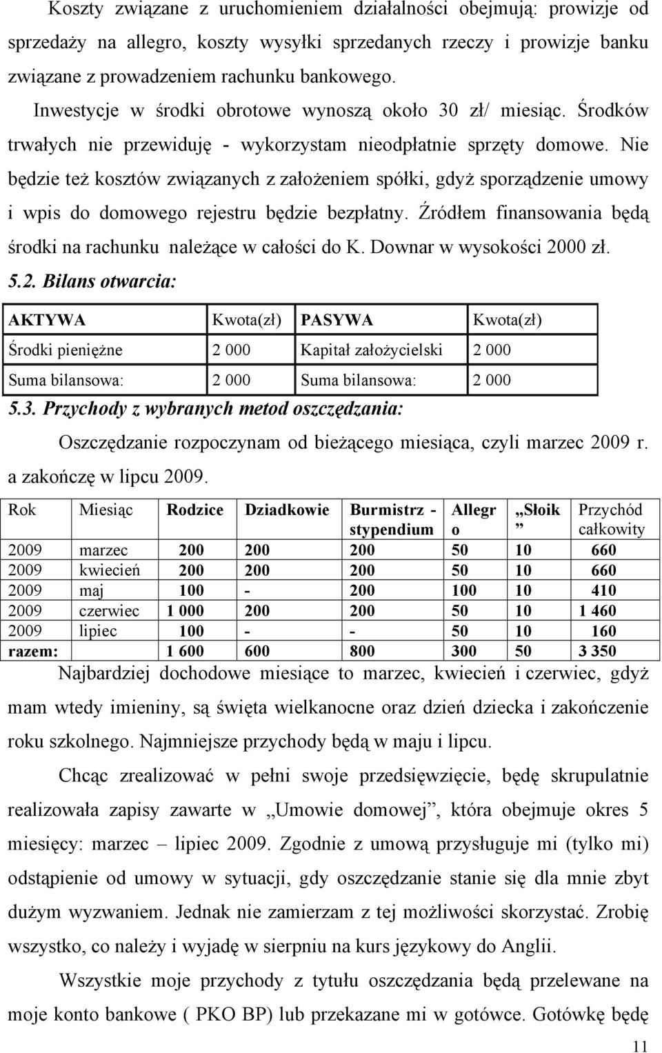 Nie będzie też kosztów związanych z założeniem spółki, gdyż sporządzenie umowy i wpis do domowego rejestru będzie bezpłatny. Źródłem finansowania będą środki na rachunku należące w całości do K.