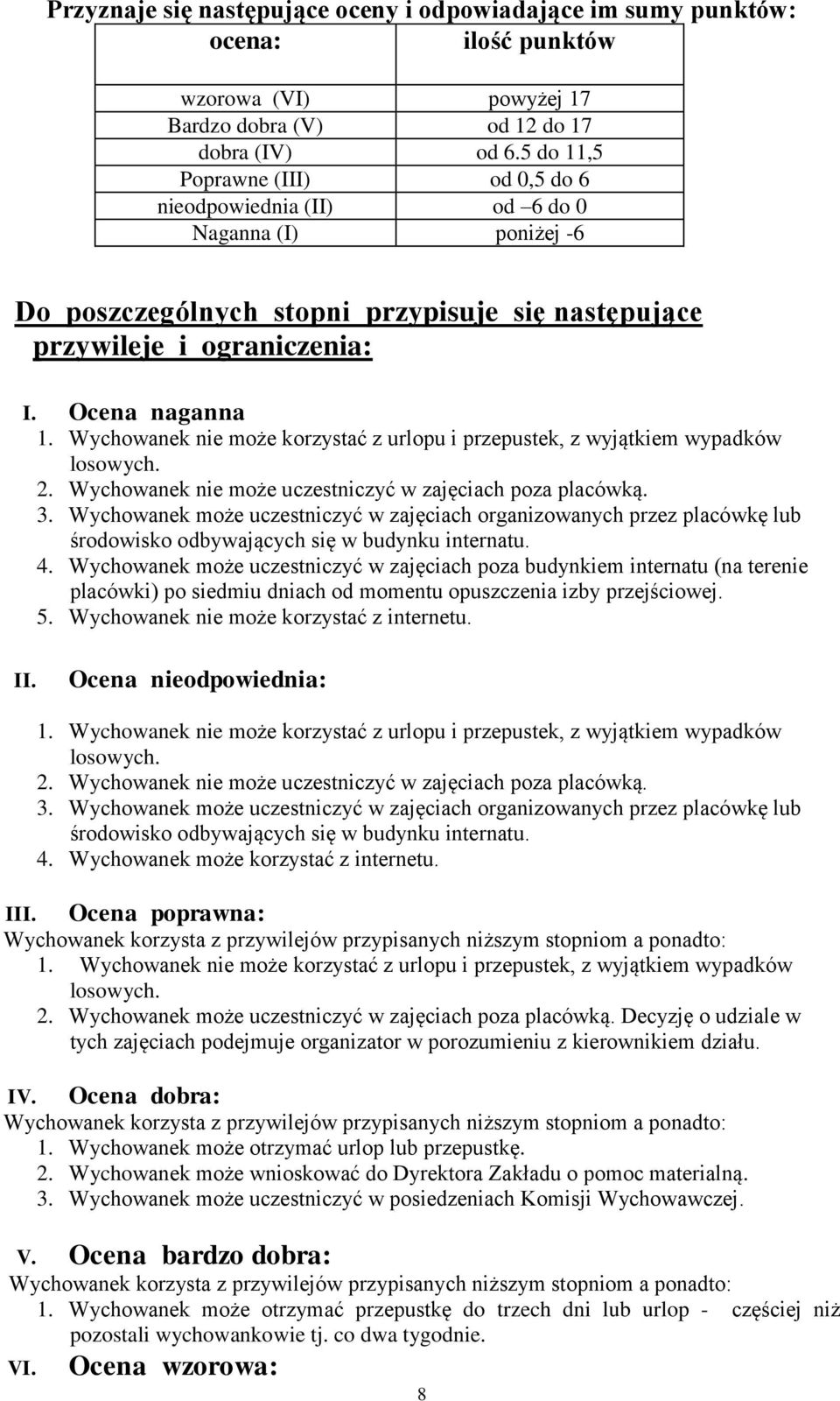 Wychowanek nie może korzystać z urlopu i przepustek, z wyjątkiem wypadków losowych. 2. Wychowanek nie może uczestniczyć w zajęciach poza placówką. 3.