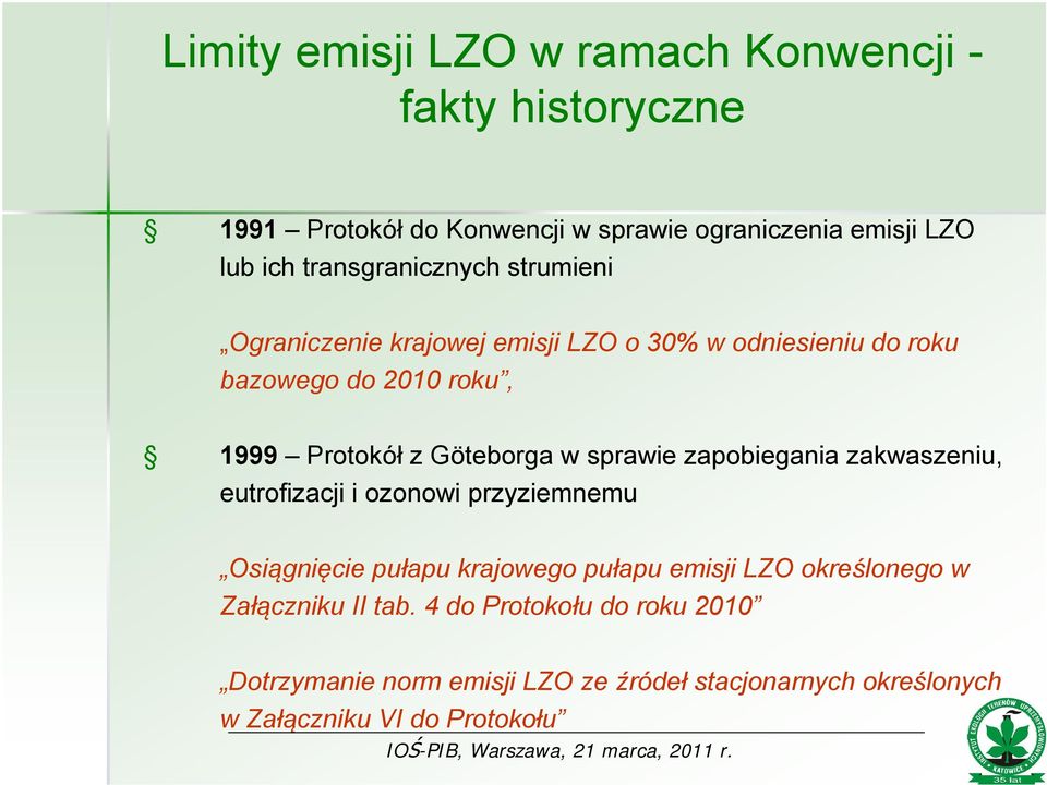 Göteborga w sprawie zapobiegania zakwaszeniu, eutrofizacji i ozonowi przyziemnemu Osiągnięcie pułapu krajowego pułapu emisji LZO