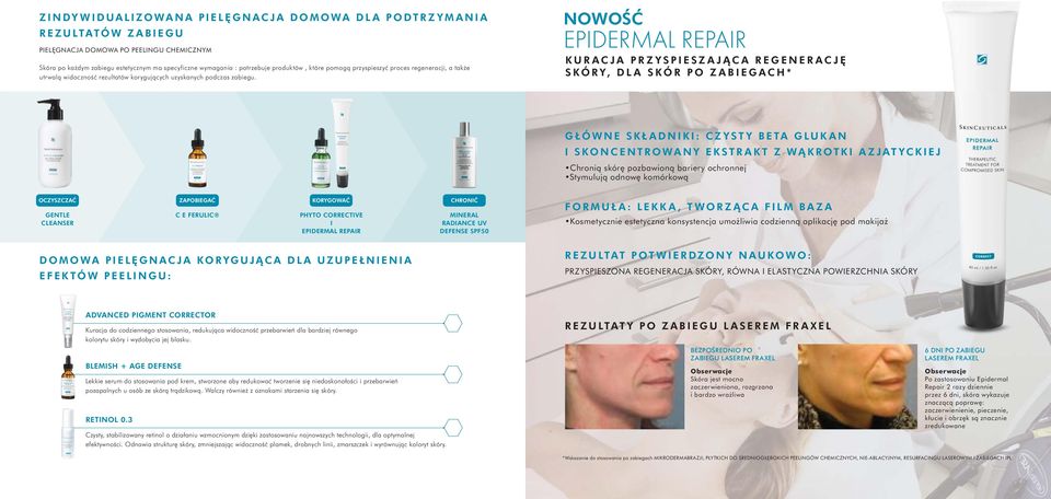 NOWOÂå EPIDERMAL REPAIR KURACJA PRZYSPIESZAJÑCA REGENERACJ SKÓRY, DLA SKÓR PO ZABIEGACH* GŁÓWNE SKŁADNIKI: CZYSTY BETA GLUKAN I SKONCENTROWANY EKSTRAKT Z WÑKROTKI AZJATYCKIEJ Chronià skór pozbawionà