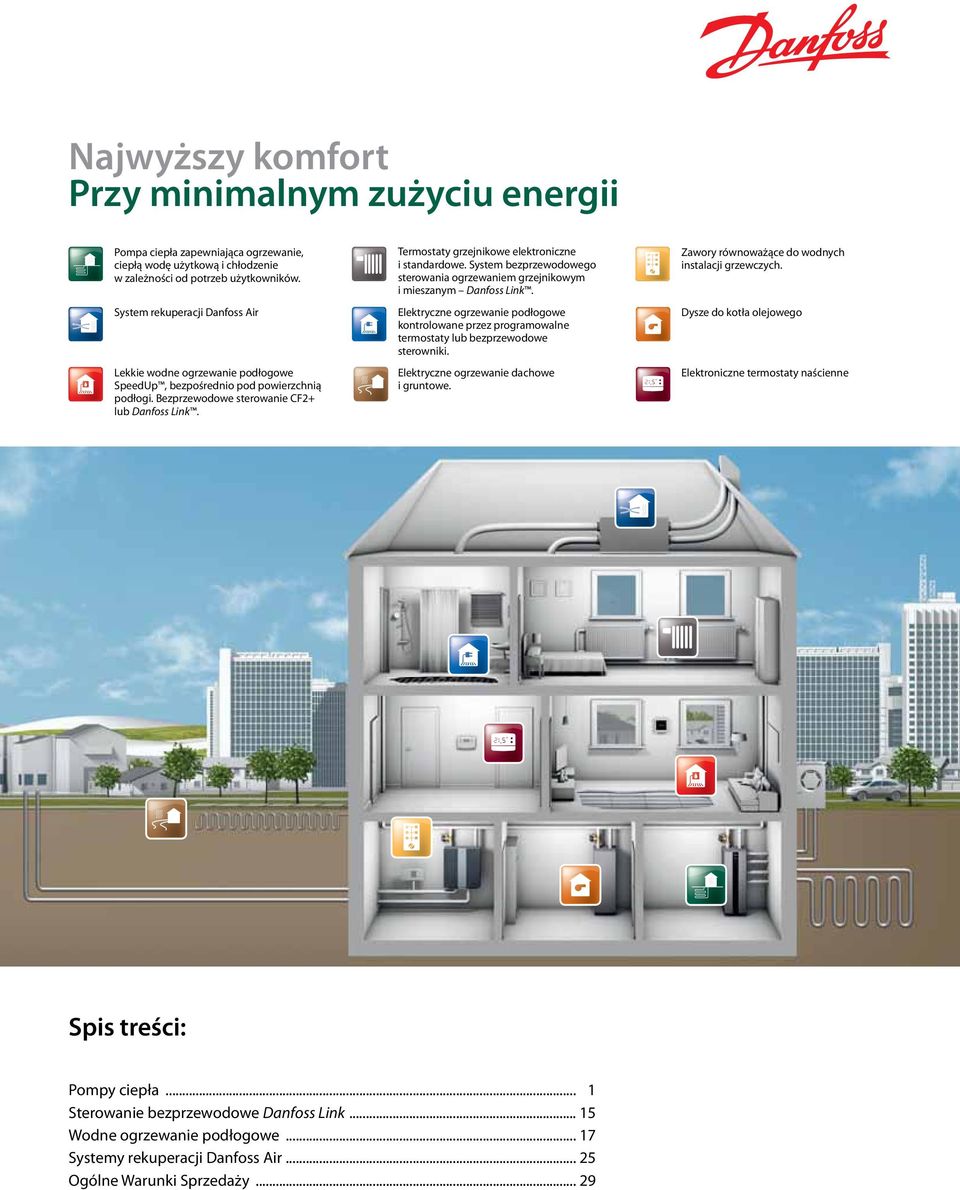 Termostaty grzejnikowe elektroniczne i standardowe. System bezprzewodowego sterowania ogrzewaniem grzejnikowym i mieszanym Danfoss Link.