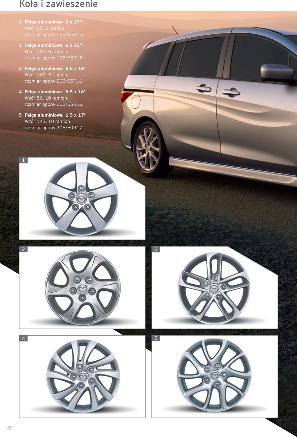 3 Felga aluminiowa 6,5 x 16 Wzór 142, 5 ramion, rozmiar opony 205/55R16.